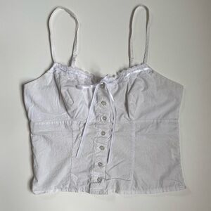 White Lace Trim Button Front Crop Camisole Size M